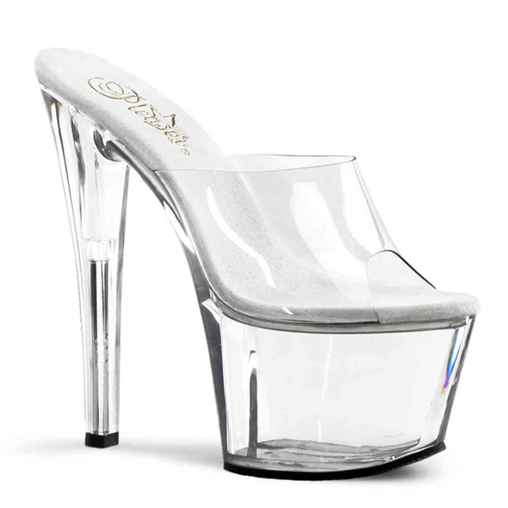 Pleaser - SKY301 Pantoletten mit Absatz - Pole dance schuhe - Transparent/Silberfarben